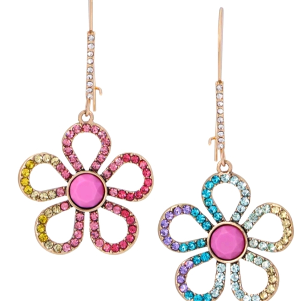 Betsey Johnson Hippie Flower Power Open Heart Love Fest Drop Earrings